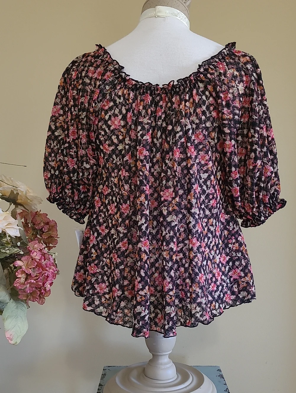 NEW Free People Peasant Top Stretch Flowy Puff Short Sleeve Fits M-L